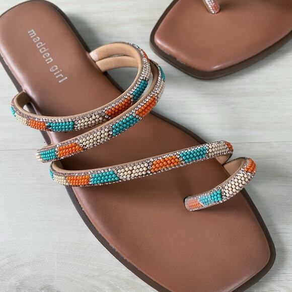 Madden Girl NEW Beaded Strappy Sandals Teal Coral Size 8 - Picture 5 of 12